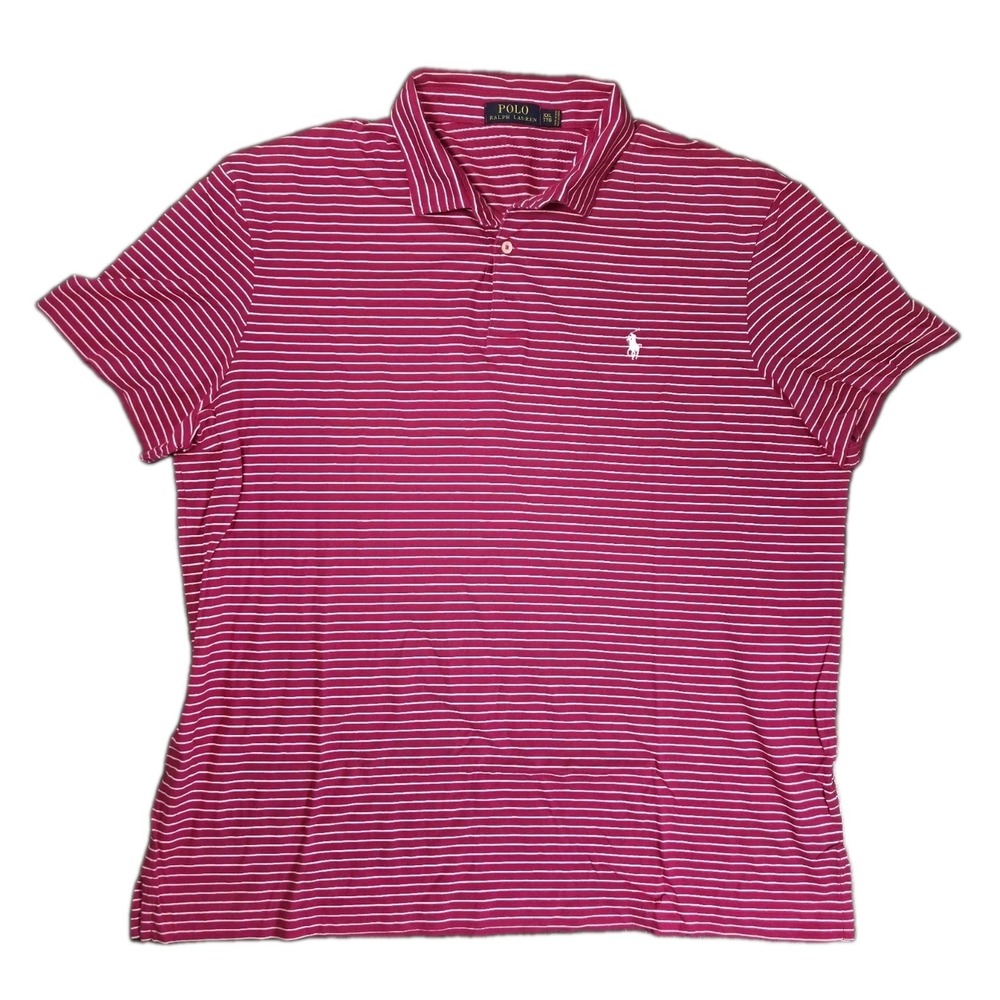 Polo Ralph Lauren Pima Soft Touch Shirt Men's 2XL Pink White Stripe Polo Tee